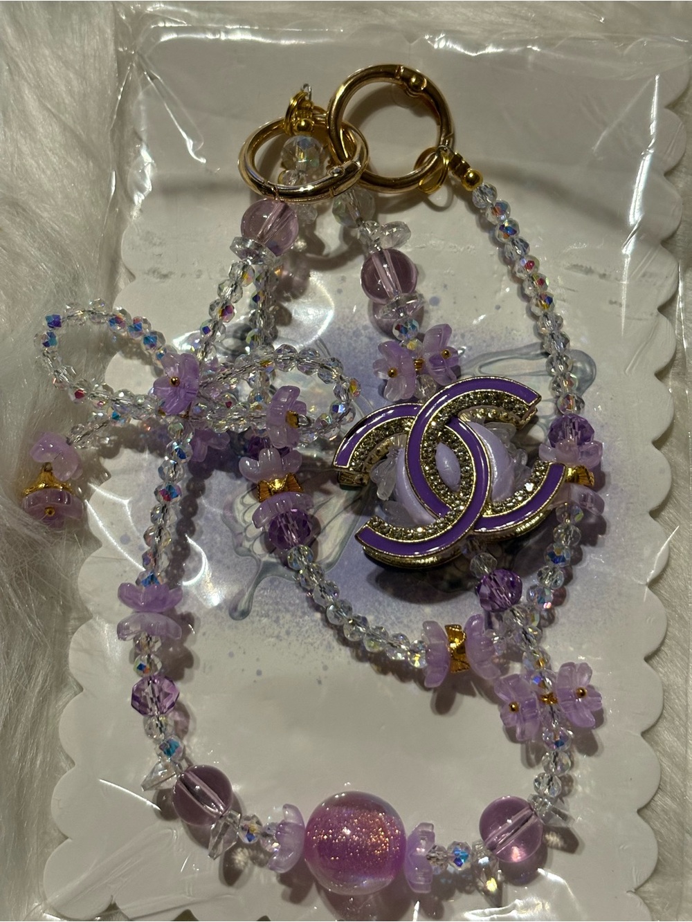 Purple Crystal Floral Designer Inspired Keychain Charm